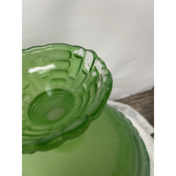 Vtg Green Pressed Glass Pedestal Compote Bowl 9" Wide Heavy Footed Centerpiece - Picture 6 of 11